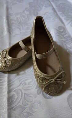 Toddler Girls Gold Glitter Bow Mary Jane Ballet Flats